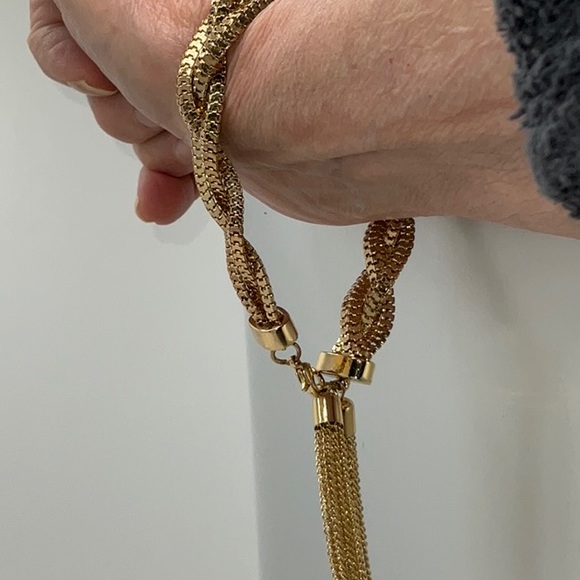 Gold-Tone Braided Bracelet With Two Attached Tassels - Picture 6 of 13